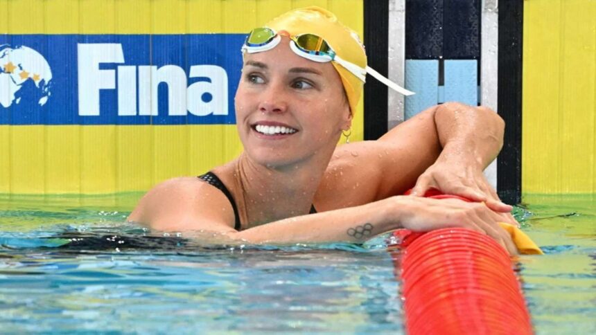 Emma McKeon at the Tokyo 2020 Olympics, where she won six gold medals before announcing her retirement.