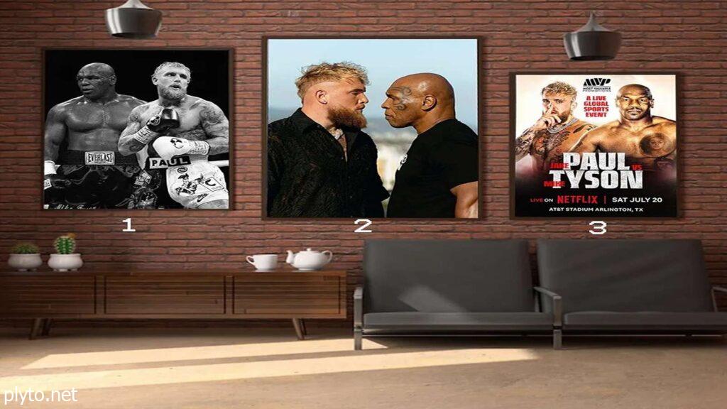 Mike Tyson and Jake Paul face off in a boxing ring for their highly anticipated match.