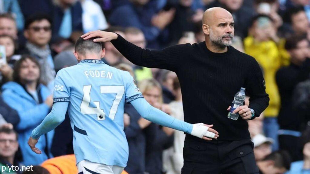 The Premier League trophy won multiple times by Pep Guardiola's Manchester City team.