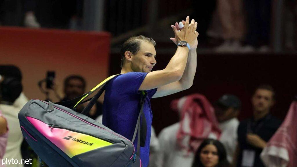 Emotional moment during Rafael Nadal's final match, marking the end of a historic tennis career.