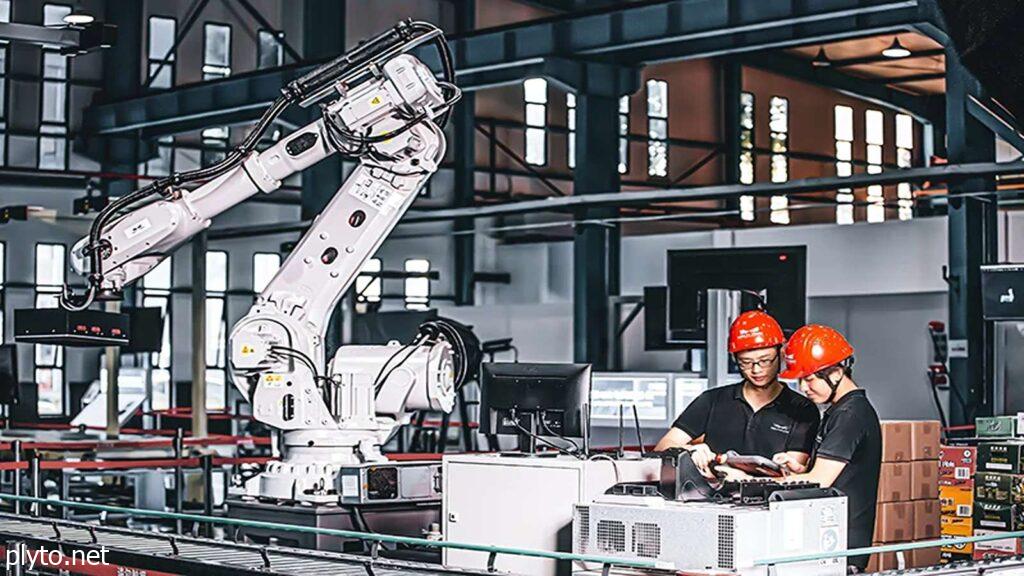 A robot performing precise tasks in a high-tech South Korean factory, showcasing automation in manufacturing