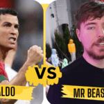 Cristiano Ronaldo and MrBeast posing together during their YouTube collaboration, smiling in a studio setup