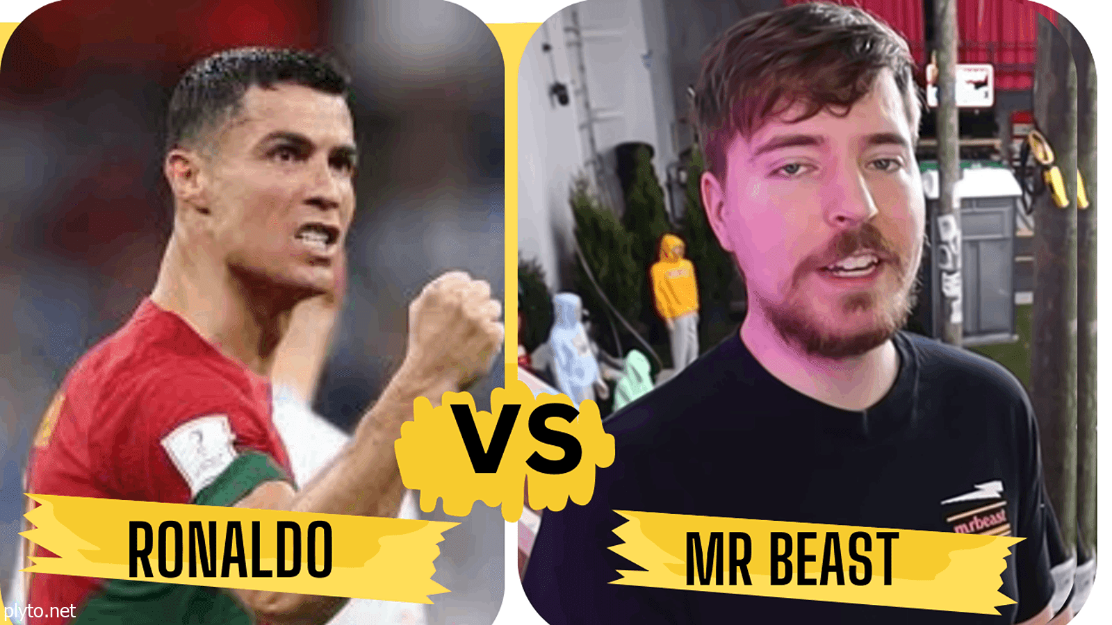 Cristiano Ronaldo and MrBeast posing together during their YouTube collaboration, smiling in a studio setup