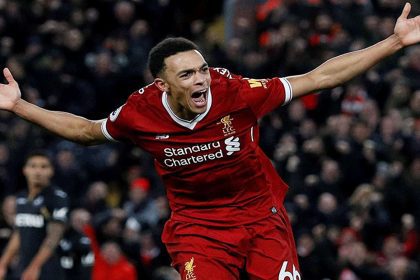 Trent Alexander-Arnold in action during a Premier League match, fueling winter transfer rumors 2024.